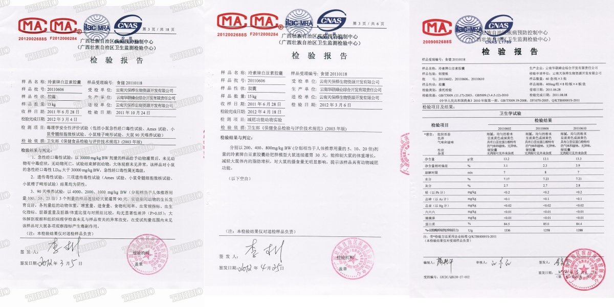 天保桦白芸豆提取物的各项检测报告