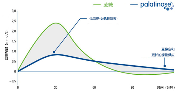 蔗糖与帕拉金糖™的血糖曲线
