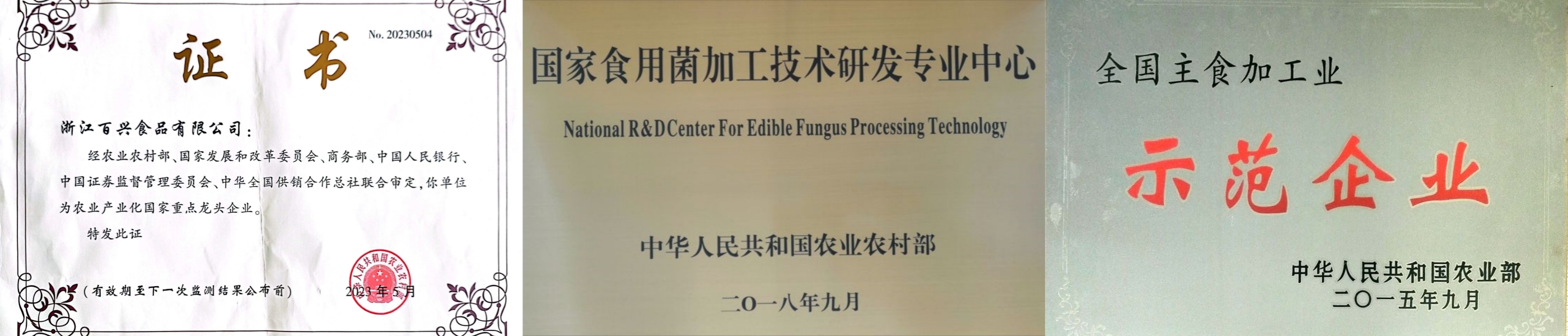  百兴食品部分荣誉