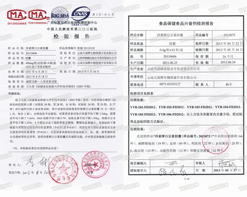 天保桦白芸豆提取物的各项检测报告