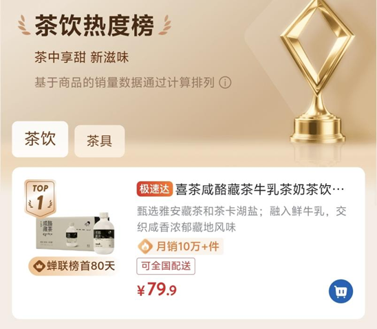 喜茶瓶装产品登上山姆热度榜